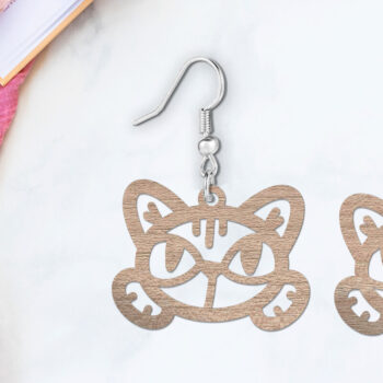 Intra απο ξύλο plywood  Χρώμα wenge 3mm-4mm πάχος - Σκουλαρίκια με λέιζερ Cute Kitty Cat Δίασταση 900x900 cm INTRAFABR-100936768 - Image 3