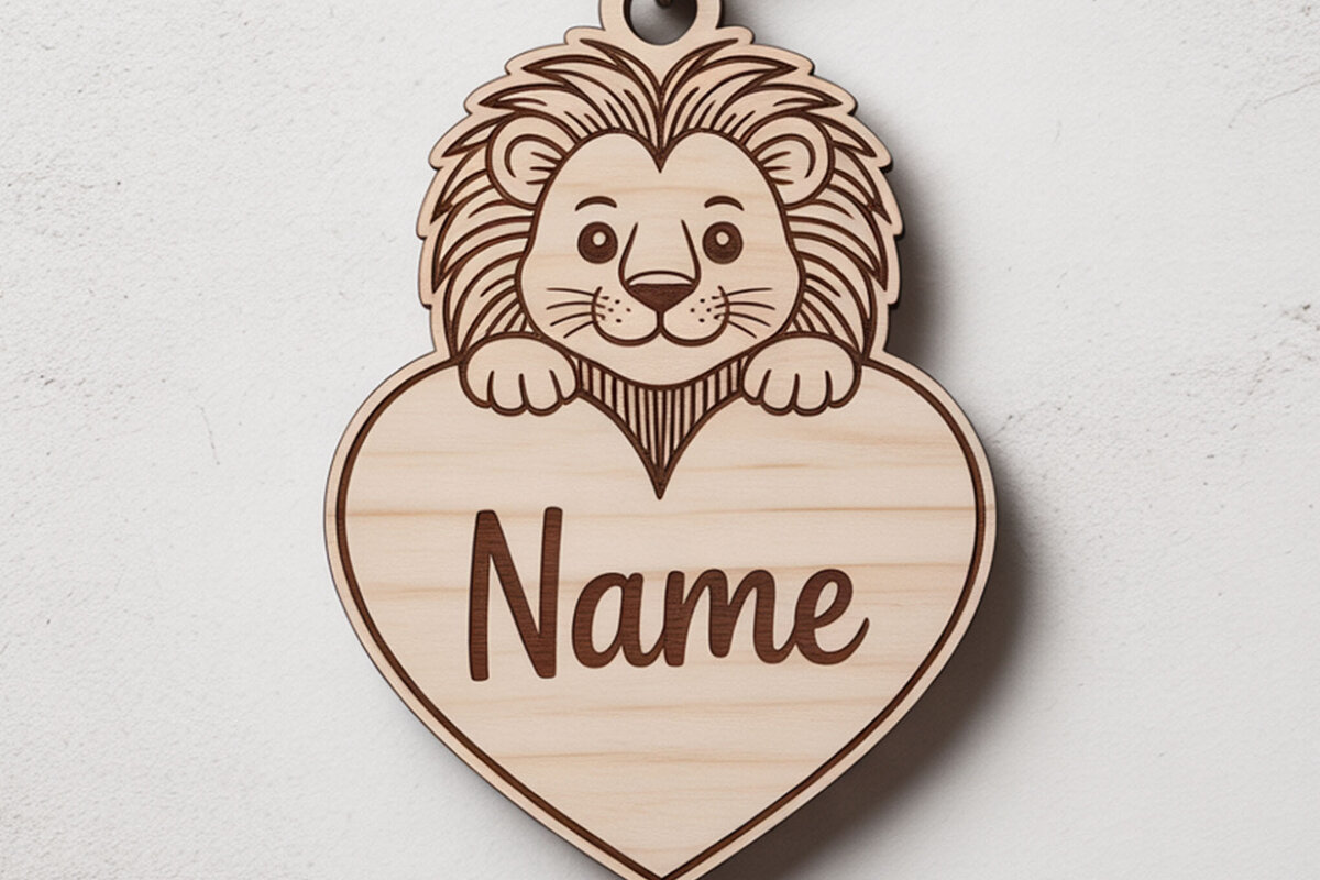 Intra απο ξύλο plywood  Χρώμα wenge 3mm-4mm πάχος - Cute Lion Heart Name Keychain Δίασταση 4x4 cm INTRAFABR-120848924