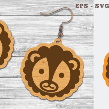 Intra απο ξύλο plywood Χρώμα wenge 3mm-4mm πάχος - Σκουλαρίκια κομμένα με λέιζερ Cute Lion Design Δίασταση 3x3 cm INTRAFABR-39958092 - Image 1