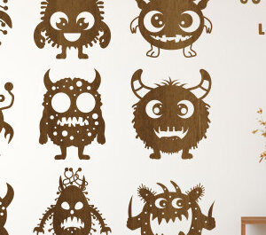 Intra απο ξύλο plywood  Χρώμα wenge 3mm-4mm πάχος - Σετ Clipart Cute Monster Δίασταση 20x20 cm INTRAFABR-117243303