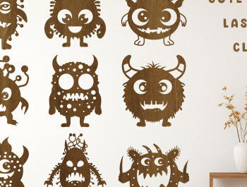 Intra απο ξύλο plywood  Χρώμα wenge 3mm-4mm πάχος - Σετ Clipart Cute Monster Δίασταση 20x20 cm INTRAFABR-117243303 - Image 1