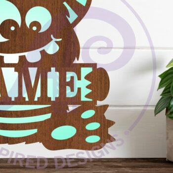 Intra απο ξύλο plywood  Χρώμα wenge 3mm-4mm πάχος - Cute Monster Name Design Sign 1 Cut file Δίασταση 30x20 cm INTRAFABR-111527024 - Image 1