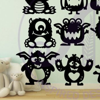 Intra απο ξύλο plywood  Χρώμα wenge 3mm-4mm πάχος - Χαριτωμένο Monster Silhouette Σχήμα κοπής με λέιζερ Δίασταση 30x20 cm INTRAFABR-119018579 - Image 2