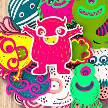 Intra απο ξύλο plywood  Χρώμα wenge 3mm-4mm πάχος - Αρχεία πολλαπλών επιπέδων 3D Cute Monsters Δίασταση 4x9 cm INTRAFABR-65343056 - Image 2