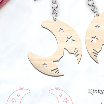 Intra απο ξύλο plywood  Χρώμα wenge 3mm-4mm πάχος - Cute Moon Cat Earrings | Δίασταση 900x900 cm INTRAFABR-114017085 - Image 1