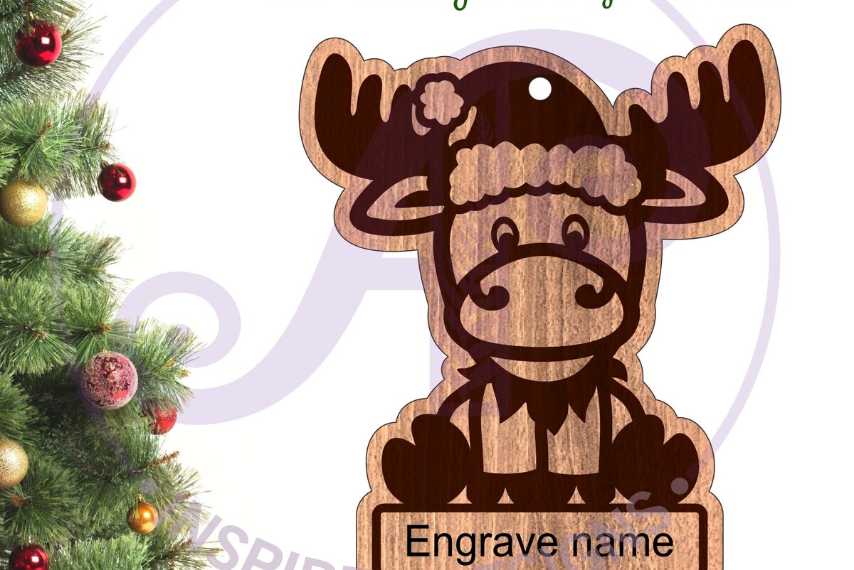 Intra απο ξύλο plywood  Χρώμα wenge 3mm-4mm πάχος - Χαριτωμένο χριστουγεννιάτικο στολίδι άλκες Laser Δίασταση 6x6 cm INTRAFABR-117109215