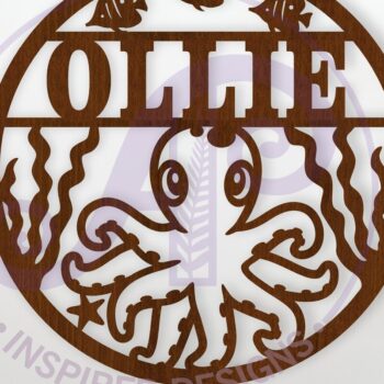 Intra απο ξύλο plywood  Χρώμα wenge 3mm-4mm πάχος - Χαριτωμένο χταπόδι με όνομα Laser Δίασταση 30x20 cm INTRAFABR-47244050 - Image 1