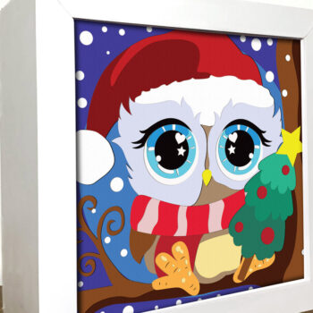Intra απο ξύλο plywood  Χρώμα wenge 3mm-4mm πάχος - Cute Owl Christmas Shadow Box Δίασταση 20x20 cm INTRAFABR-77677092 - Image 3