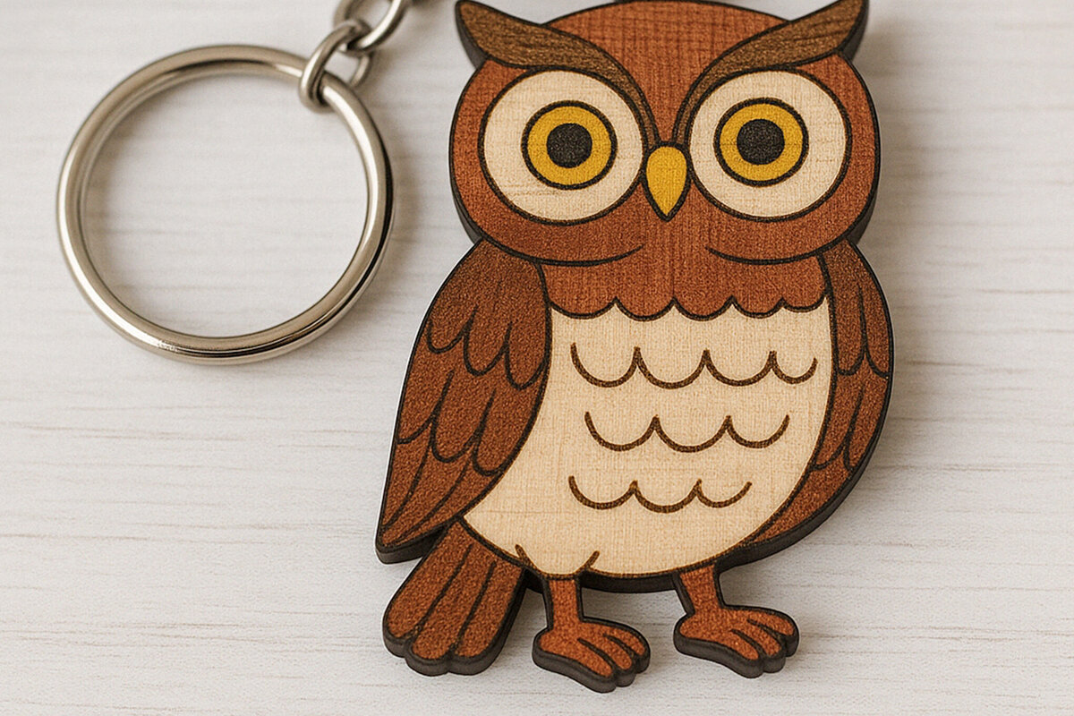 Intra απο ξύλο plywood  Χρώμα wenge 3mm-4mm πάχος - Χαριτωμένο Ξύλινο Μπρελόκ κουκουβάγιας Δίασταση 4x4 cm INTRAFABR-77677188