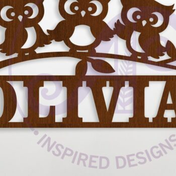 Intra απο ξύλο plywood Χρώμα wenge 3mm-4mm πάχος - Cute Owls Name κοπής με λέιζερ Δίασταση 30x20 cm INTRAFABR-77677209 - Image 1