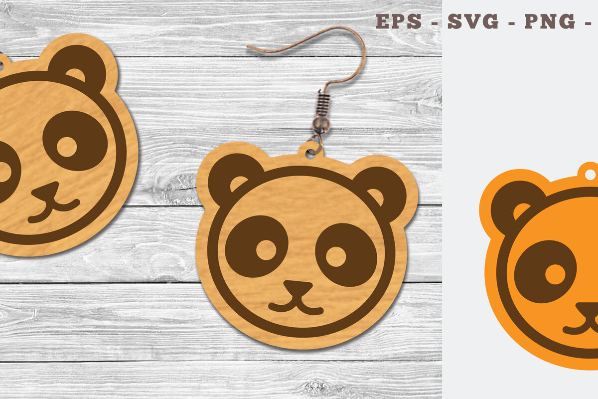 Intra απο ξύλο plywood  Χρώμα wenge 3mm-4mm πάχος - Χαριτωμένα σκουλαρίκια με λέιζερ Panda Design Δίασταση 3x3 cm INTRAFABR-77677265