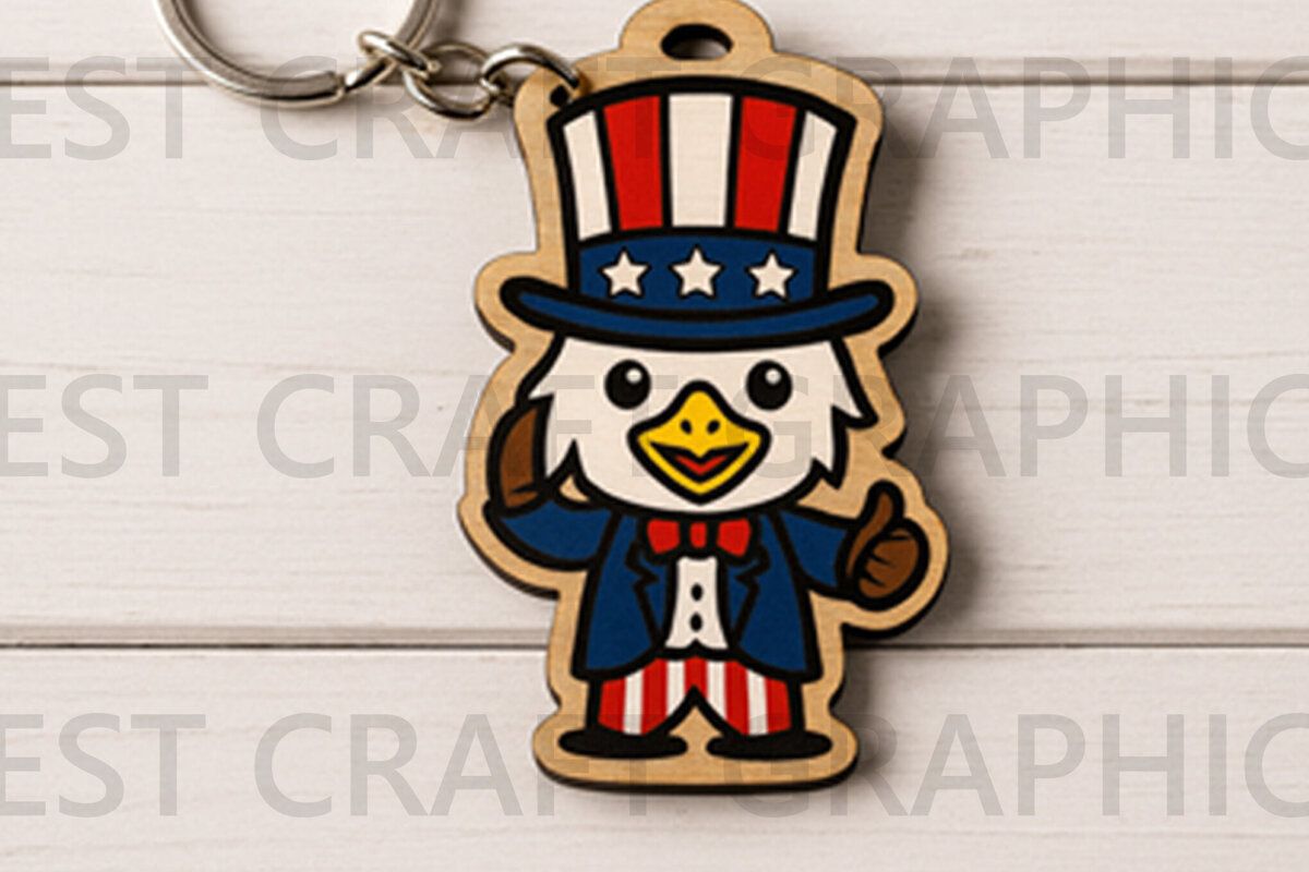 Intra απο ξύλο plywood  Χρώμα wenge 3mm-4mm πάχος - Μπρελόκ Cute Patriotic Eagle Δίασταση 4x4 cm INTRAFABR-77677300