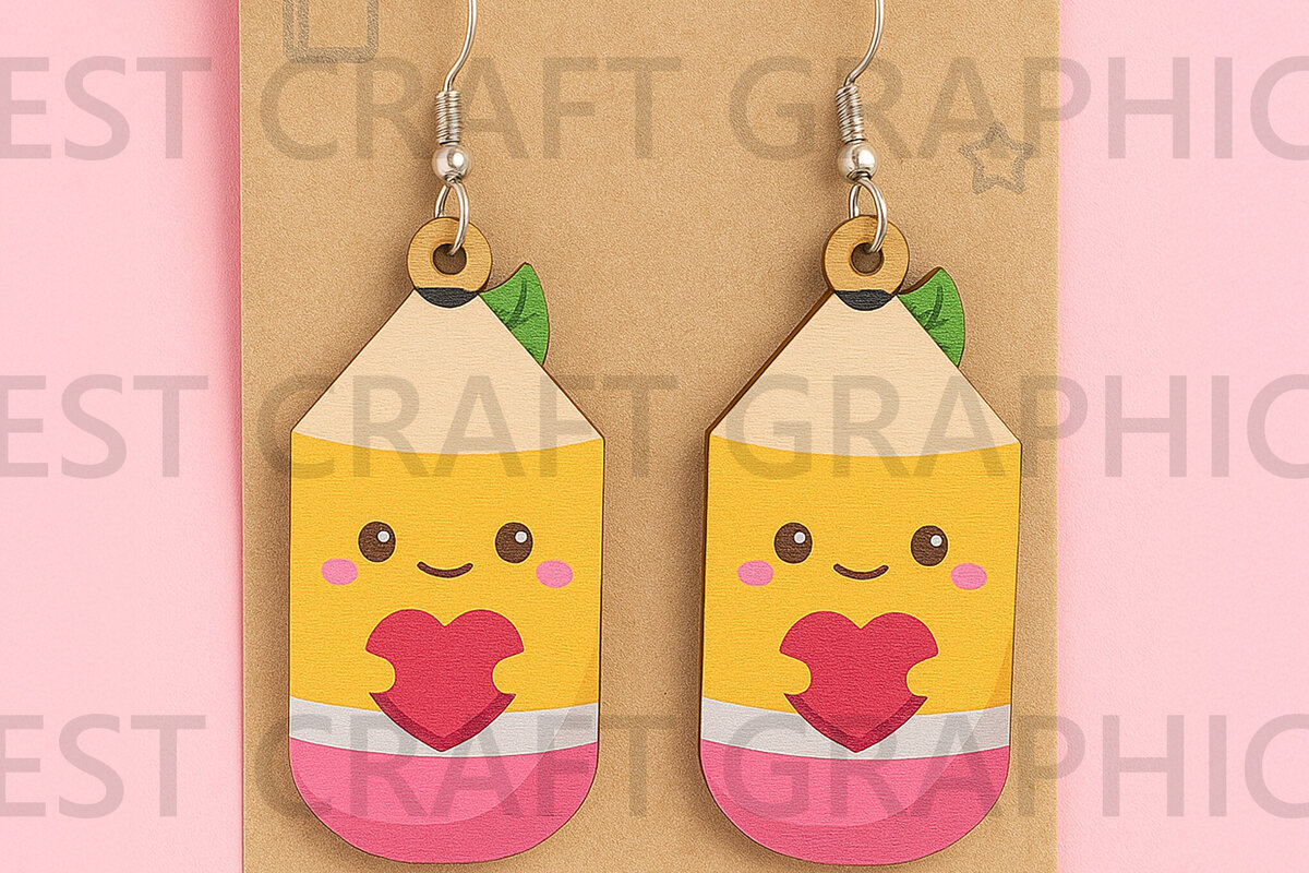 Intra απο ξύλο plywood  Χρώμα wenge 3mm-4mm πάχος - Cute Pencil Earrings – Back to School SV Δίασταση 3x3 cm INTRAFABR-77677321