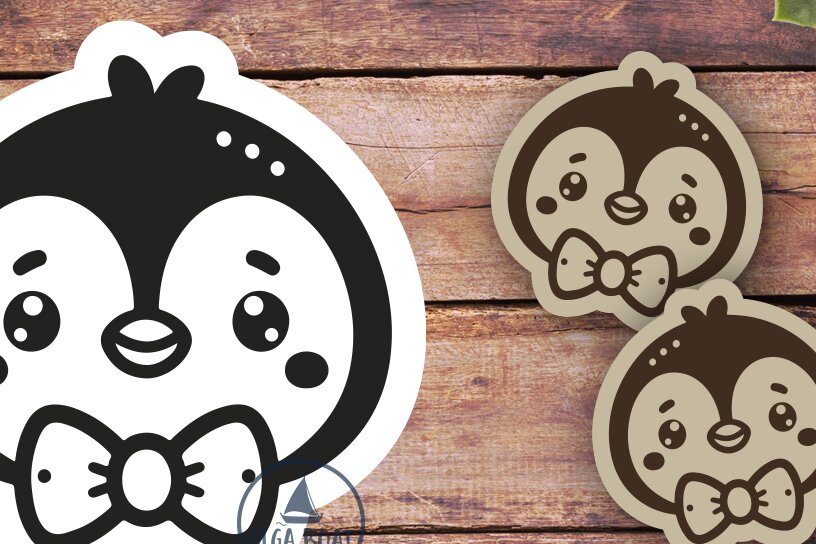 Intra απο ξύλο plywood  Χρώμα wenge 3mm-4mm πάχος - Χαριτωμένο λέιζερ με σκουλαρίκια πιγκουίνου Δίασταση 3x3 cm INTRAFABR-77677387