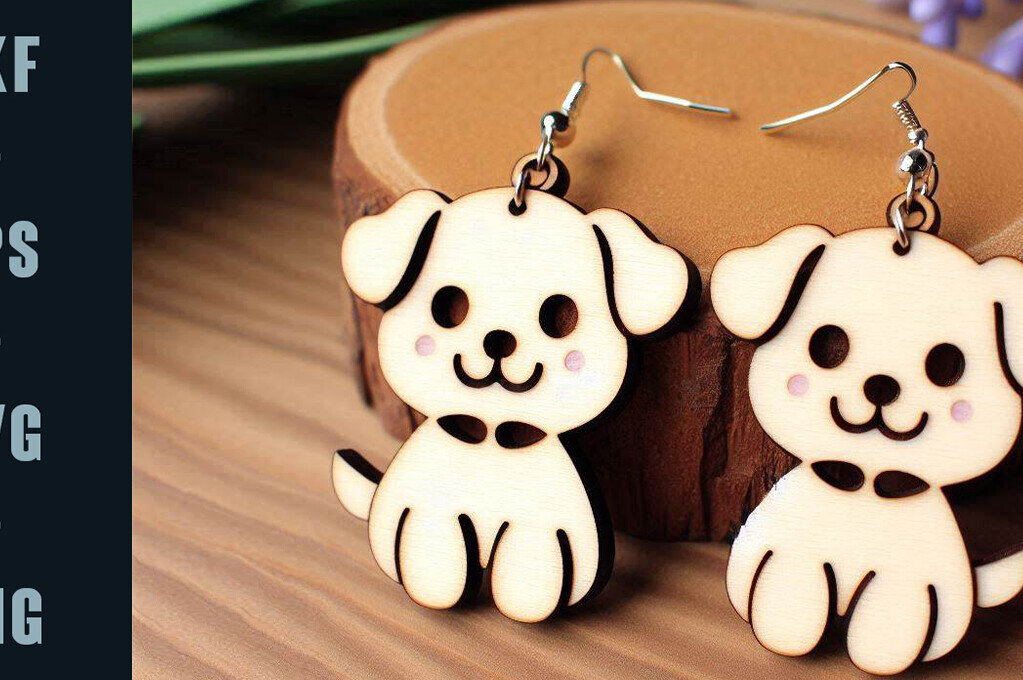Intra απο ξύλο plywood  Χρώμα wenge 3mm-4mm πάχος - Cute Puppy Earrings LaserCut | DXF | Δίασταση 3x3 cm INTRAFABR-121364190