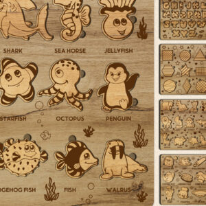 Intra απο ξύλο plywood  Χρώμα wenge 3mm-4mm πάχος - Πακέτο χαριτωμένο παζλ για παιδιά ΣΕΤ 13 Δίασταση 12x12 cm INTRAFABR-121690516