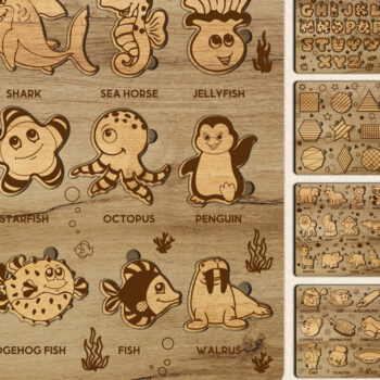 Intra απο ξύλο plywood  Χρώμα wenge 3mm-4mm πάχος - Πακέτο χαριτωμένο παζλ για παιδιά ΣΕΤ 13 Δίασταση 12x12 cm INTRAFABR-121690516 - Image 1