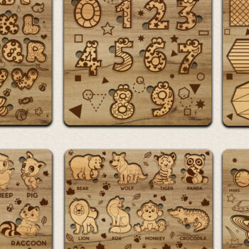 Intra απο ξύλο plywood  Χρώμα wenge 3mm-4mm πάχος - Πακέτο χαριτωμένο παζλ για παιδιά ΣΕΤ 13 Δίασταση 12x12 cm INTRAFABR-121690516 - Image 3