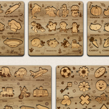 Intra απο ξύλο plywood  Χρώμα wenge 3mm-4mm πάχος - Πακέτο χαριτωμένο παζλ για παιδιά ΣΕΤ 13 Δίασταση 12x12 cm INTRAFABR-121690516 - Image 4