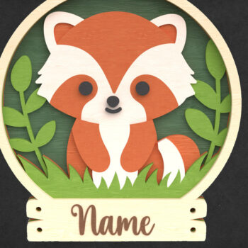 Intra απο ξύλο plywood  Χρώμα wenge 3mm-4mm πάχος - Χαριτωμένο σημάδι ονόματος ρακούν - με στρώσεις Δίασταση 30x20 cm INTRAFABR-99848296 - Image 1