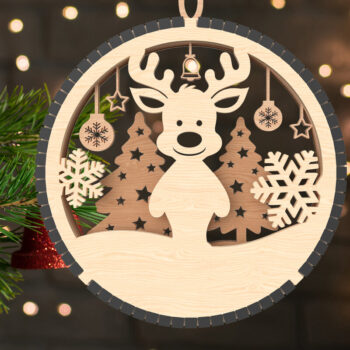 Intra απο ξύλο plywood  Χρώμα wenge 3mm-4mm πάχος - Χαριτωμένο χριστουγεννιάτικο στολίδι από τάρανδο Δίασταση 6x6 cm INTRAFABR-111447422 - Image 1