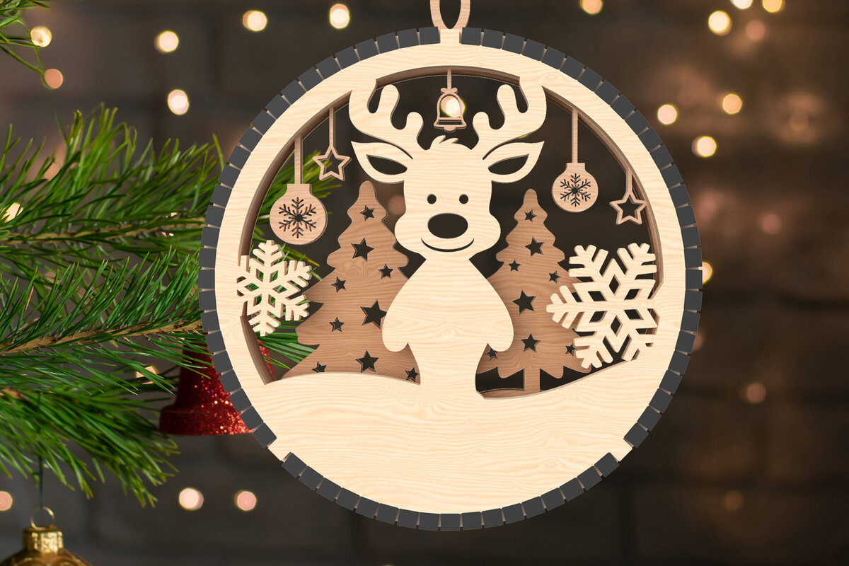 Intra απο ξύλο plywood  Χρώμα wenge 3mm-4mm πάχος - Χαριτωμένο χριστουγεννιάτικο στολίδι από τάρανδο Δίασταση 6x6 cm INTRAFABR-111447422