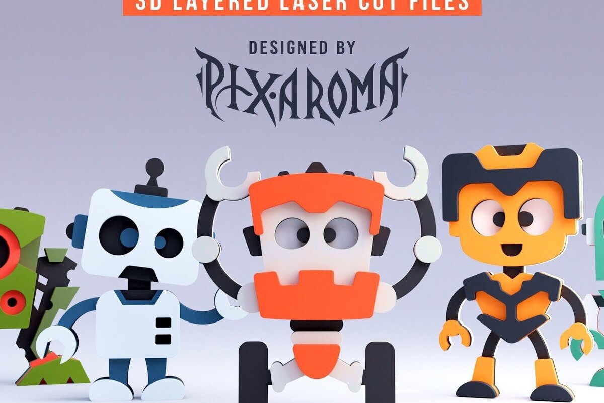 Intra απο ξύλο plywood  Χρώμα wenge 3mm-4mm πάχος - Χαριτωμένα ρομπότ | λέιζερ με 3D επίπεδα Δίασταση 20x20 cm INTRAFABR-111885053