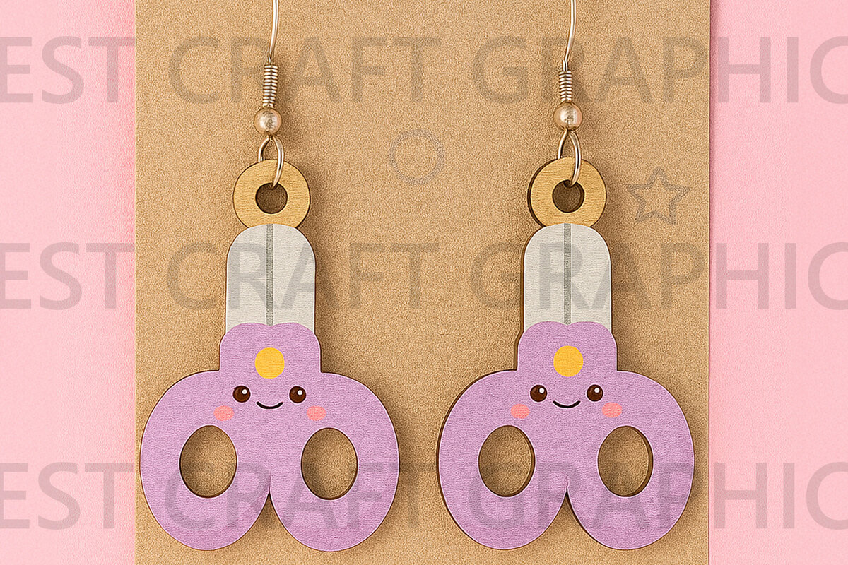 Intra απο ξύλο plywood  Χρώμα wenge 3mm-4mm πάχος - Cute Scissors Earrings – Classroom Δίασταση 3x3 cm INTRAFABR-65538570