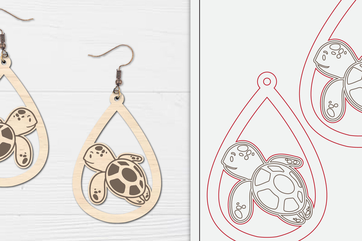 Intra απο ξύλο plywood  Χρώμα wenge 3mm-4mm πάχος - Χαριτωμένα θαλάσσια σκουλαρίκια με λέιζερ Δίασταση 3x3 cm INTRAFABR-113861581