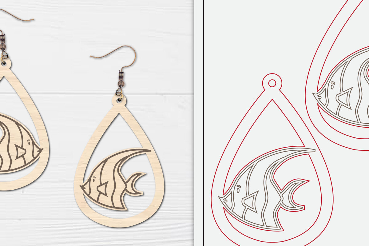 Intra απο ξύλο plywood  Χρώμα wenge 3mm-4mm πάχος - Χαριτωμένα θαλάσσια σκουλαρίκια με λέιζερ Δίασταση 3x3 cm INTRAFABR-34149300