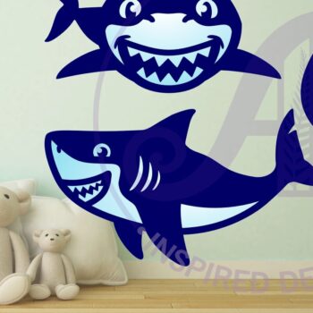 Intra απο ξύλο plywood  Χρώμα wenge 3mm-4mm πάχος - Cute Sharks Two Laser Laser Κόψτε το Δίασταση 30x20 cm INTRAFABR-69673752 - Image 2