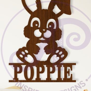 Intra απο ξύλο plywood  Χρώμα wenge 3mm-4mm πάχος - Χαριτωμένο σημάδι ονόματος λαγουδάκι κάθεται Δίασταση 40x50 cm INTRAFABR-69673850 - Image 1