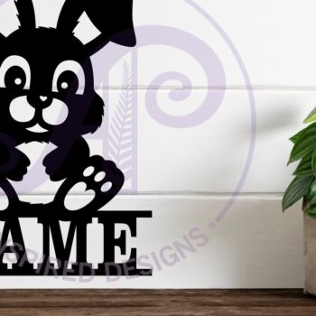 Intra απο ξύλο plywood  Χρώμα wenge 3mm-4mm πάχος - Χαριτωμένο σημάδι ονόματος λαγουδάκι κάθεται Δίασταση 40x50 cm INTRAFABR-69673850 - Image 2