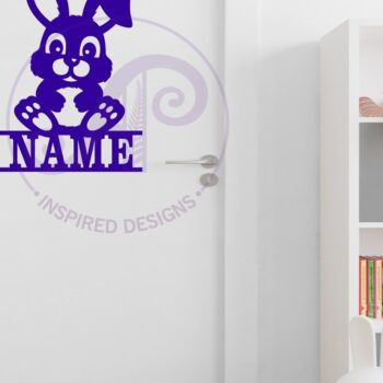 Intra απο ξύλο plywood  Χρώμα wenge 3mm-4mm πάχος - Χαριτωμένο σημάδι ονόματος λαγουδάκι κάθεται Δίασταση 40x50 cm INTRAFABR-69673850 - Image 4