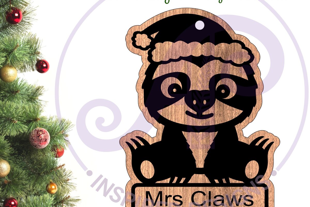 Intra απο ξύλο plywood  Χρώμα wenge 3mm-4mm πάχος - Χαριτωμένο χριστουγεννιάτικο στολίδι Sloth Laser Δίασταση 6x6 cm INTRAFABR-69674596