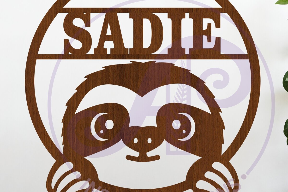 Intra απο ξύλο plywood  Χρώμα wenge 3mm-4mm πάχος - Cute Sloth Name Wall Art Sign, Δίασταση 40x50 cm INTRAFABR-69674651