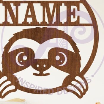 Intra απο ξύλο plywood  Χρώμα wenge 3mm-4mm πάχος - Cute Sloth Name Wall Art Sign, Δίασταση 40x50 cm INTRAFABR-69674651 - Image 2