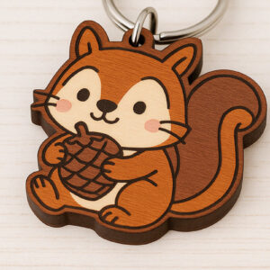 Intra απο ξύλο plywood  Χρώμα wenge 3mm-4mm πάχος - Μπρελόκ με χαριτωμένο σκίουρο με βελανίδι Δίασταση 4x4 cm INTRAFABR-69674766