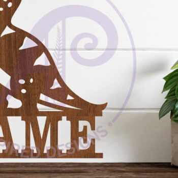 Intra απο ξύλο plywood  Χρώμα wenge 3mm-4mm πάχος - Cute T Rex Σήμα ονόματος Δίασταση 30x20 cm INTRAFABR-72700386 - Image 1