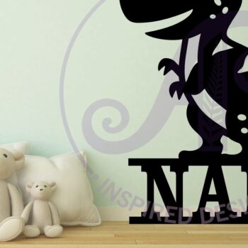 Intra απο ξύλο plywood  Χρώμα wenge 3mm-4mm πάχος - Cute T Rex Σήμα ονόματος Δίασταση 30x20 cm INTRAFABR-72700386 - Image 2