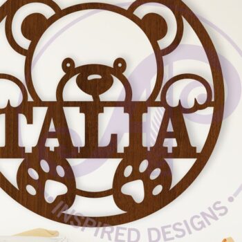 Intra απο ξύλο plywood Χρώμα wenge 3mm-4mm πάχος - Χαριτωμένο αρκουδάκι με όνομα Σχεδιασμός Λέιζερ Δίασταση 40x50 cm INTRAFABR-99367028 - Image 1