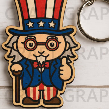 Intra απο ξύλο plywood  Χρώμα wenge 3mm-4mm πάχος - Χαριτωμένος θείος Sam Keychain Δίασταση 4x4 cm INTRAFABR-82458393 - Image 1