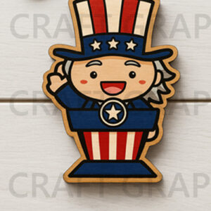 Intra απο ξύλο plywood  Χρώμα wenge 3mm-4mm πάχος - Χαριτωμένο σχέδιο μπρελόκ Uncle Sam Δίασταση 4x4 cm INTRAFABR-50024082