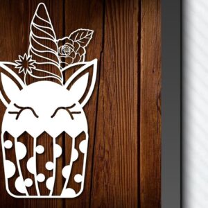 Intra απο ξύλο plywood  Χρώμα wenge 3mm-4mm πάχος - Χαριτωμένο πρότυπο λέιζερ/χαρτιού μονόκερου Δίασταση 20x20 cm INTRAFABR-79981897