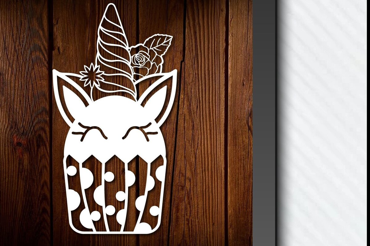 Intra απο ξύλο plywood  Χρώμα wenge 3mm-4mm πάχος - Χαριτωμένο πρότυπο λέιζερ/χαρτιού μονόκερου Δίασταση 20x20 cm INTRAFABR-79981897