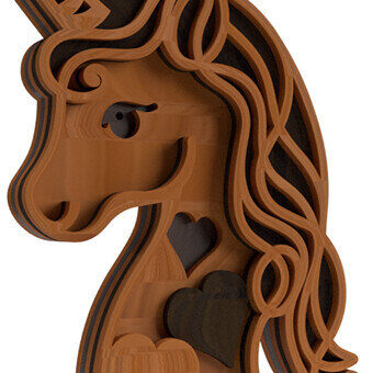 Intra απο ξύλο plywood  Χρώμα wenge 3mm-4mm πάχος - Χαριτωμένος UNICORN με στρώσεις 3D Δίασταση 30x20 cm INTRAFABR-52659688 - Image 2