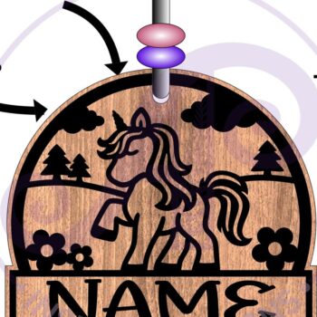 Intra απο ξύλο plywood Χρώμα wenge 3mm-4mm πάχος - Χαριτωμένο σχέδιο με χαραγμένο ετικέτα μονόκερου Δίασταση 30x20 cm INTRAFABR-125294286 - Image 2