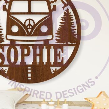 Intra απο ξύλο plywood  Χρώμα wenge 3mm-4mm πάχος - Χαριτωμένο Vintage Camper Van με θέμα το σήμα Δίασταση 30x20 cm INTRAFABR-111225639 - Image 1