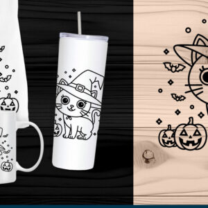 Intra απο ξύλο plywood  Χρώμα wenge 3mm-4mm πάχος - κοπής με λέιζερ Cute Witch Cat Δίασταση 15x15 cm INTRAFABR-111225229