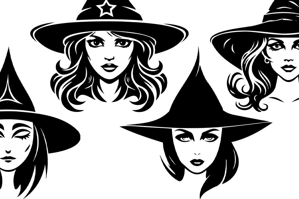 Intra απο ξύλο plywood  Χρώμα wenge 3mm-4mm πάχος - Διανυσματικό Cute Witch | Πρόσωπο μάγισσας Δίασταση 30x20 cm INTRAFABR-111225261